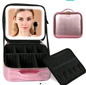 Behaesty Adjustable Travel Makeup Case with 3 Tone Light LED Mirror